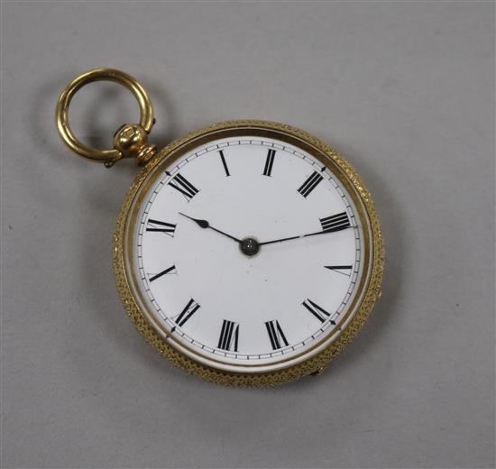 An engraved 18ct gold pocket watch with Roman dial.